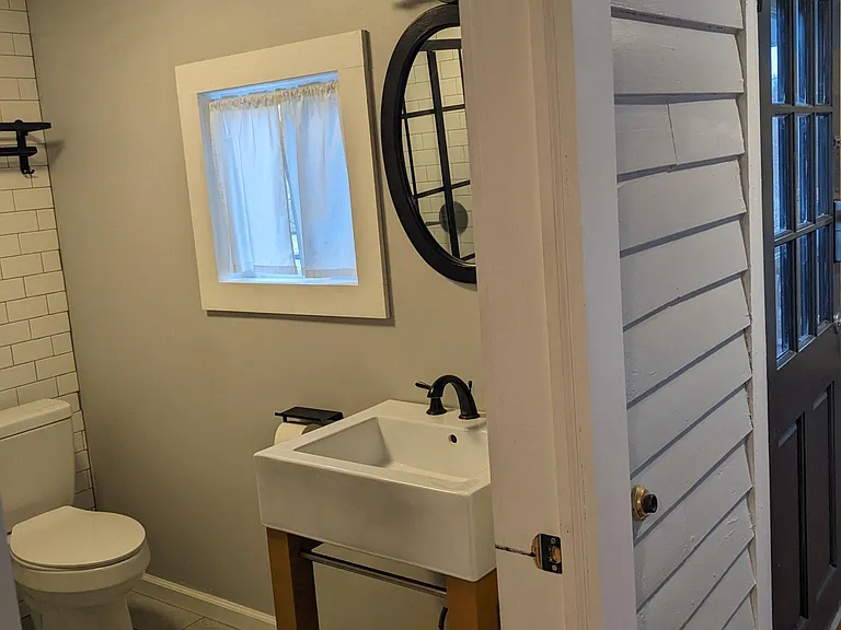 bathroom window and vanity