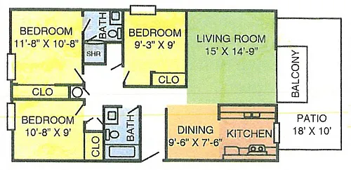 Floor plan 3 Bed 2 Bath - Income Restricted