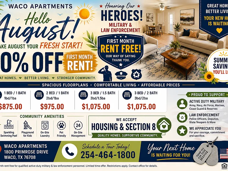 WACO APARTMENTS - 50% OFF First Month Rent, and Housing & Section 8 accepted — Photo 1