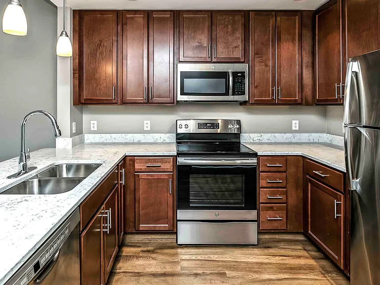 Our beautiful, modern kitchens have stainless steel appliances and plenty of counter space for all your cooking needs.