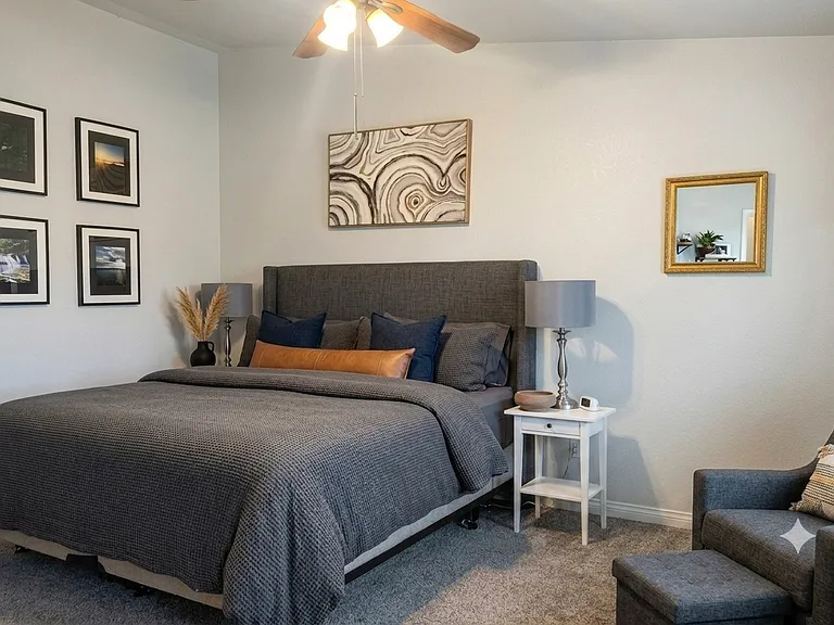 Master bedroom. (Furnishings for illustrative purposes only, not included.)