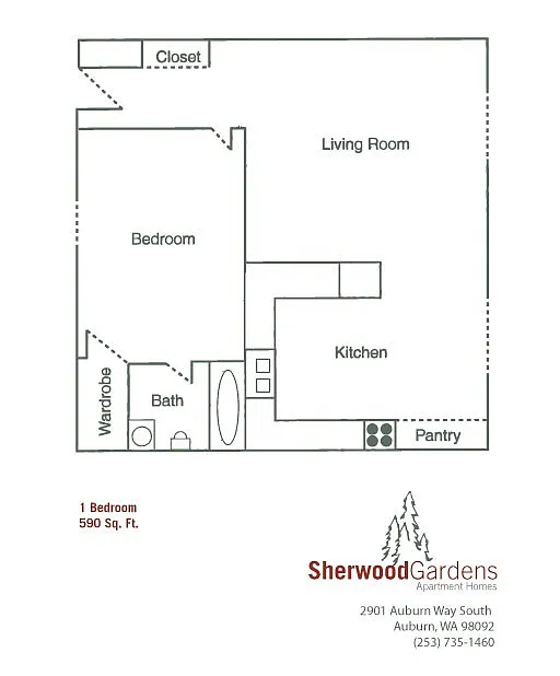 Floor plan 1 Bed, 1.00 Bath