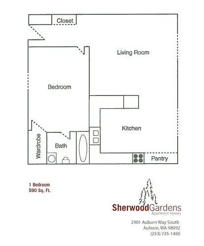 Floor plan 1 Bed, 1.00 Bath