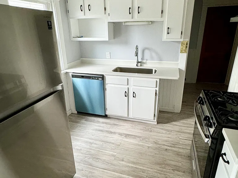 Recently remodeled kitchen with stainless steel appliances