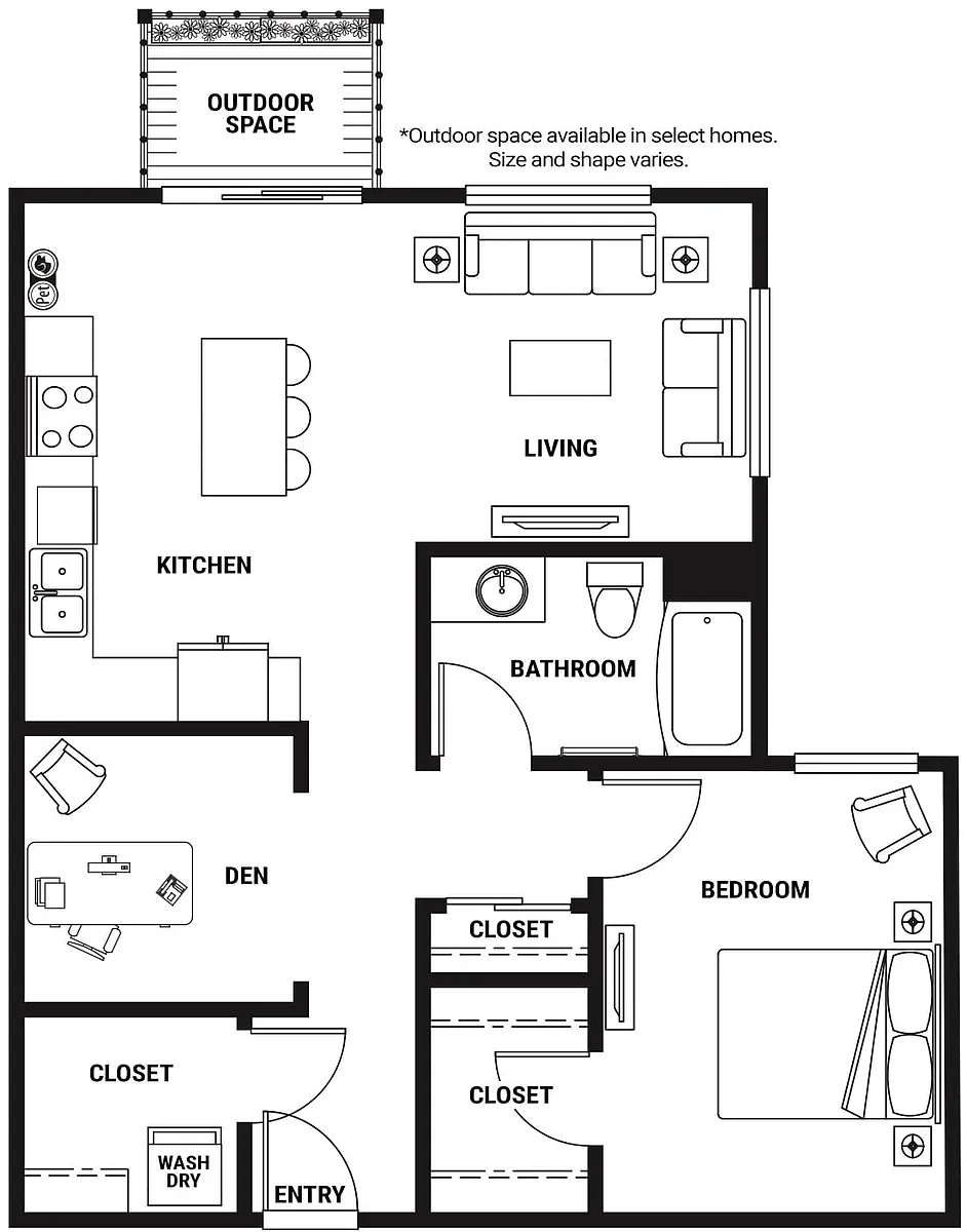 Floor plan AD6 One Bed + Den