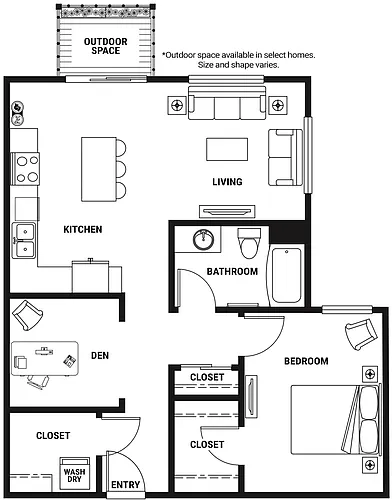Floor plan AD6 One Bed + Den