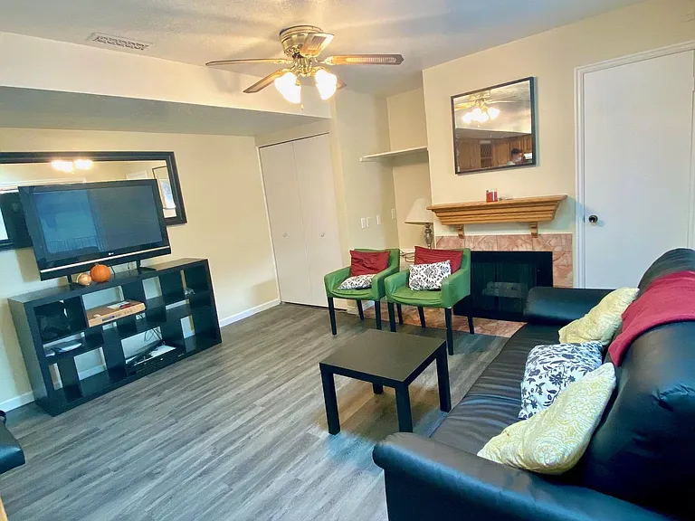 Bright, spacious living room with skylight, modern flooring, and plenty of space to gather, study, or unwind.