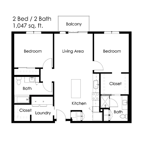 Floor plan 2 Bed / 2 Bath 1047 sq ft 2B