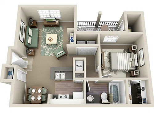 Floor plan 1 Bed 1 Bath - Athens (704 sq ft)