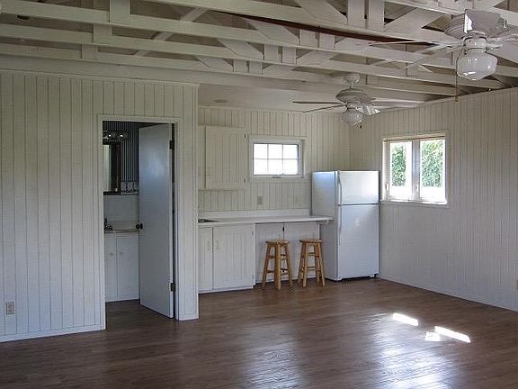 Kitchenette on the right, bath on the left