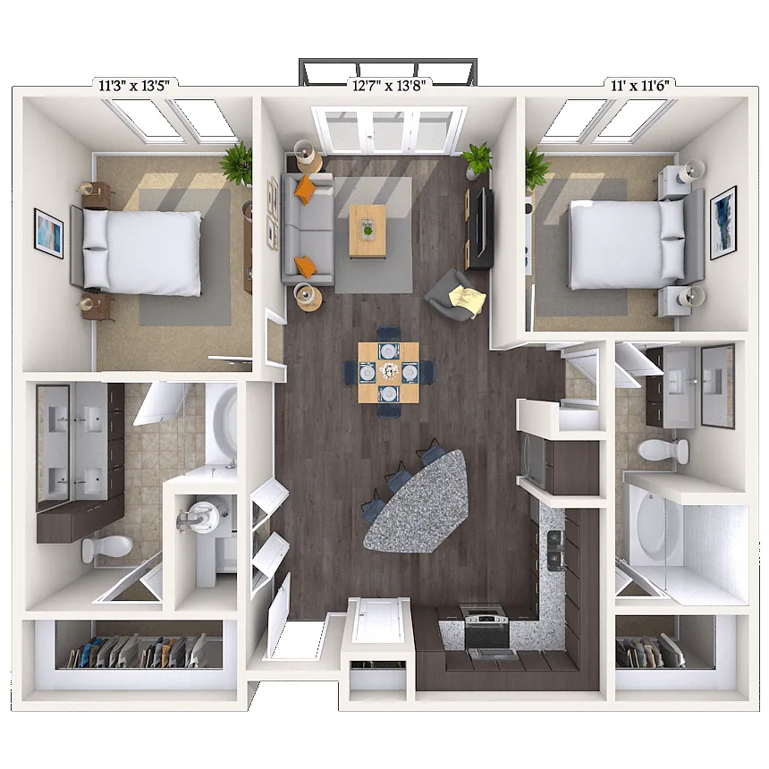 Floor plan Traditional 2x2 1054-1184 SF