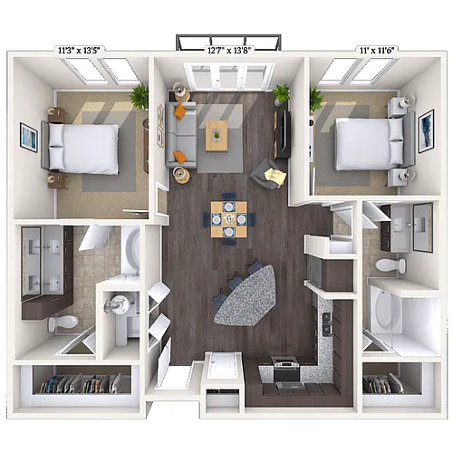 Floor plan Traditional 2x2 1054-1184 SF