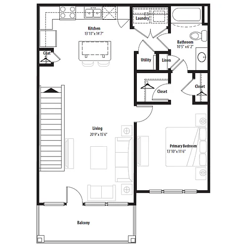 Floor plan 1 Bedroom (Veranda)