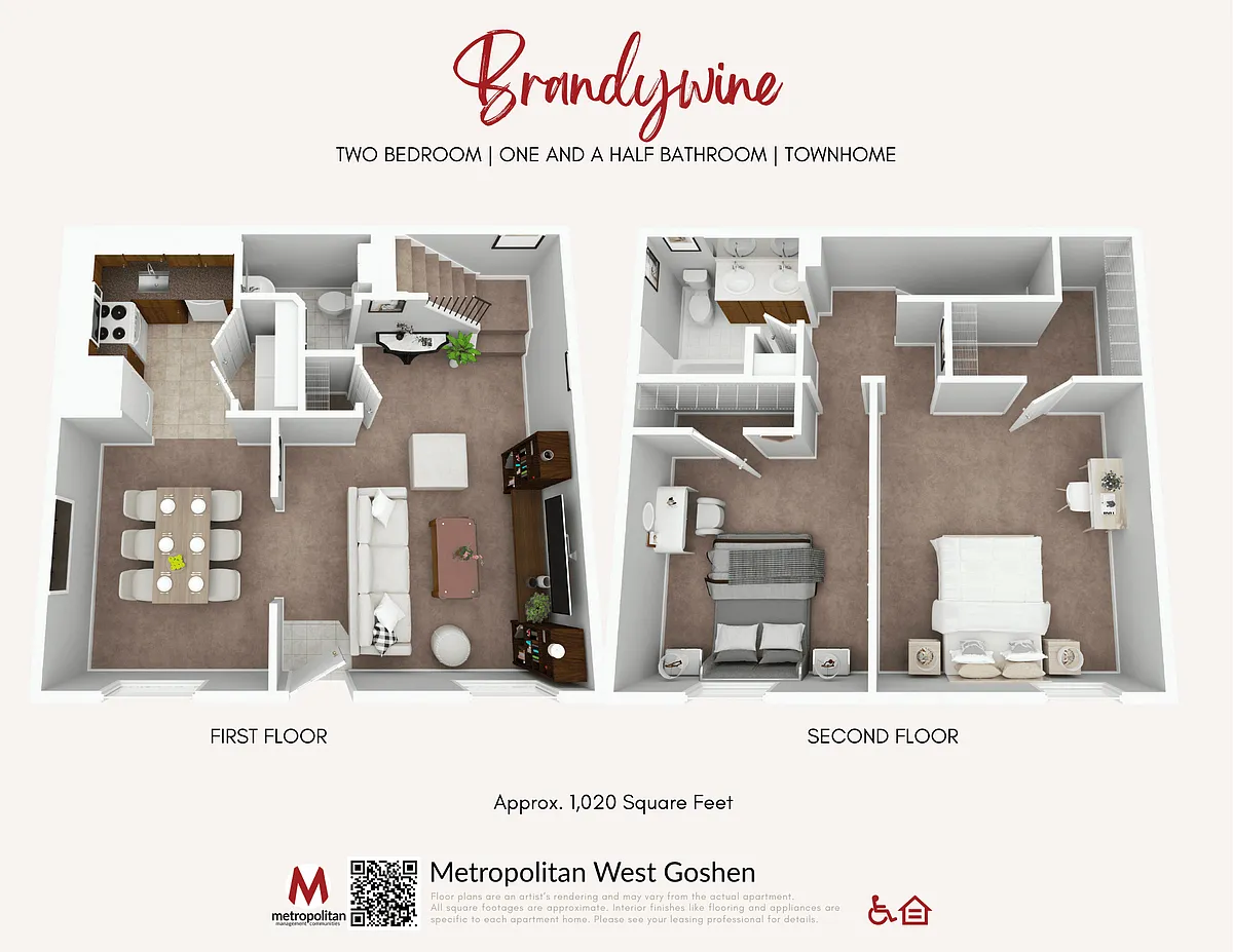 Floor plan Two Bedroom Brandywine Townhome