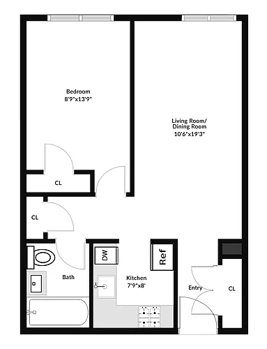 Floor plan 1 Bed 1 Bath 500
