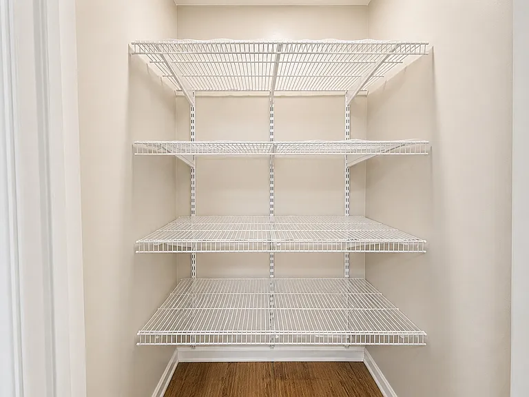 Kitchen with automatic light and custom shelving!