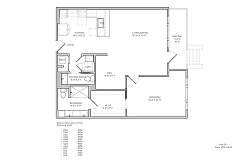 Floor plan 1 Bed / 1.5 Bath + Den