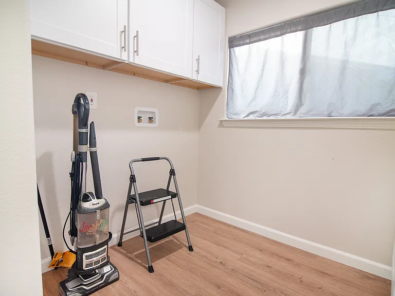 Washer and dryer are now in the laundry room/ We do still provide vacuum and step stool during your stay