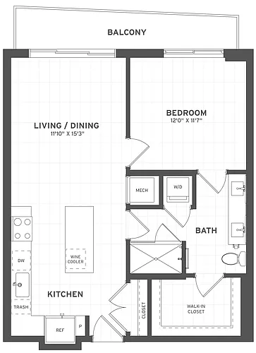 Floor plan 1 Bed/1 Bath-A2