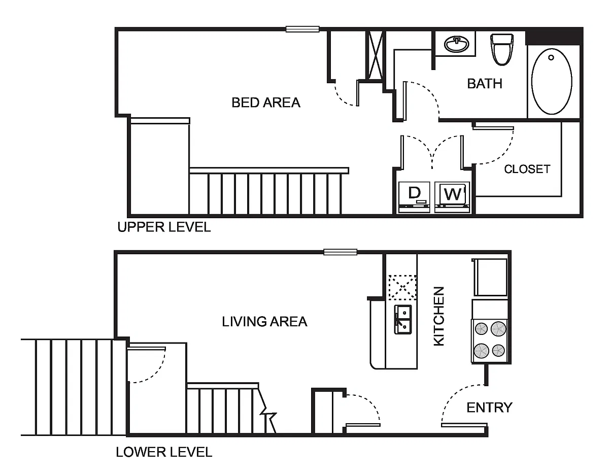 Floor plan A5-BC One Bedroom Townhome - Harmony
