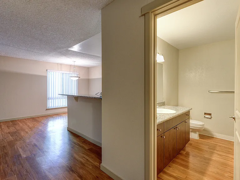 Bathroom with Hardwood Inspired Flooring