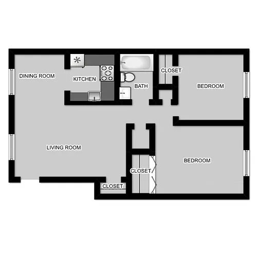 Floor plan 2 Bedroom 1 Bath Renovated