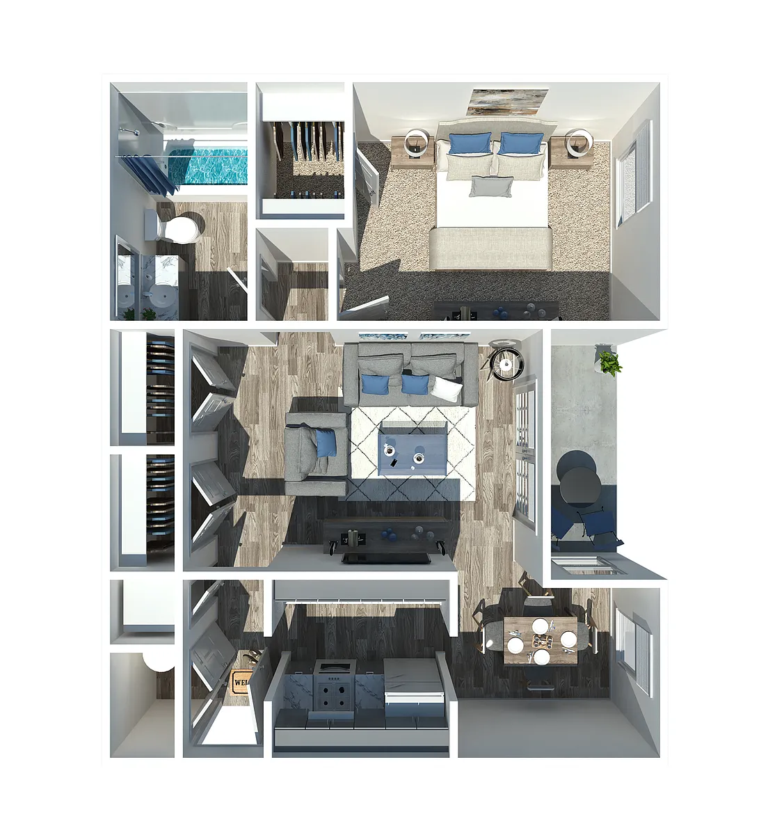 Floor plan 1 bedroom, 1 bath