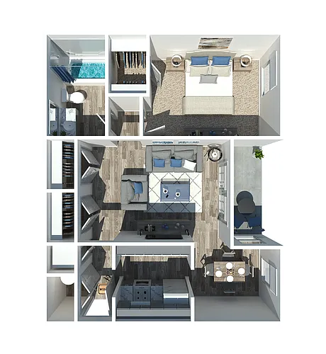 Floor plan 1 bedroom, 1 bath
