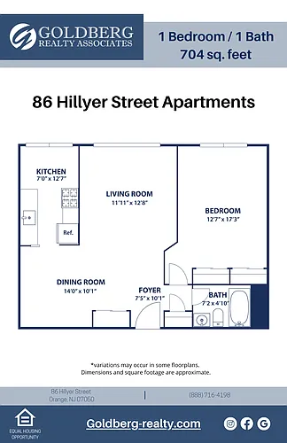 Floor plan One Bedroom 1 bath
