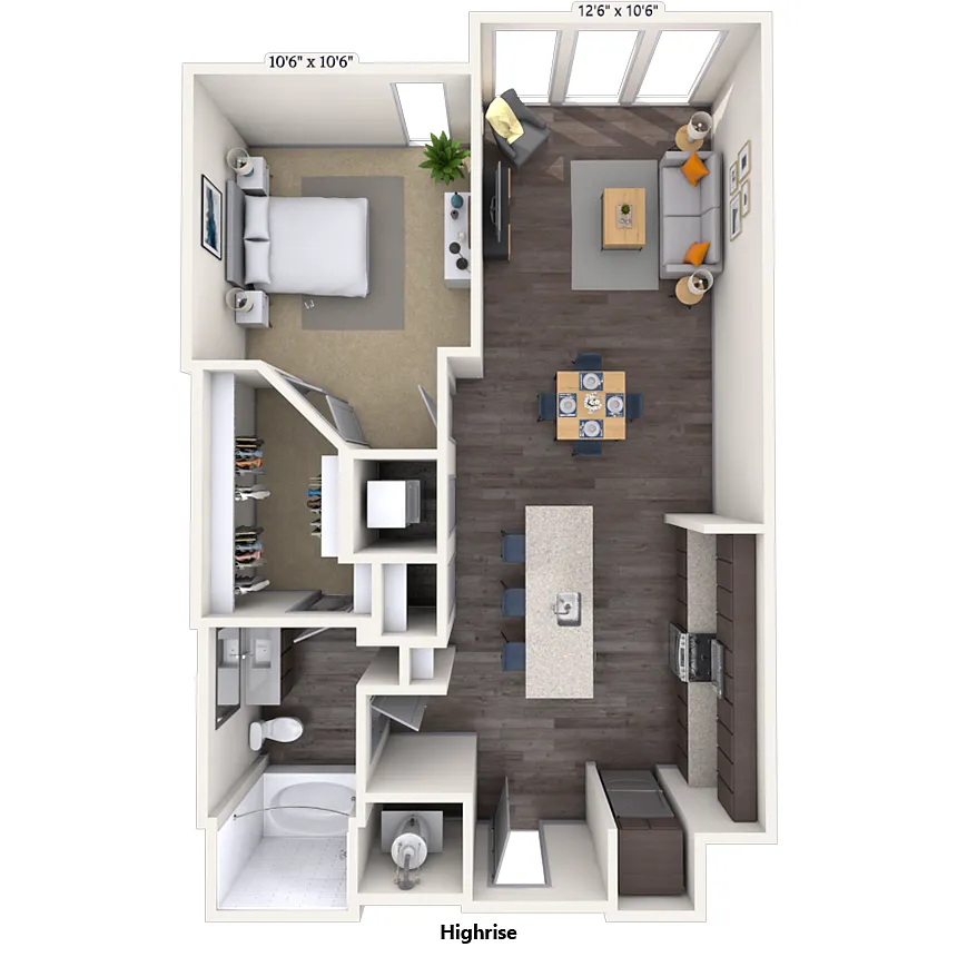 Floor plan Traditional 1x1 698-751 SF