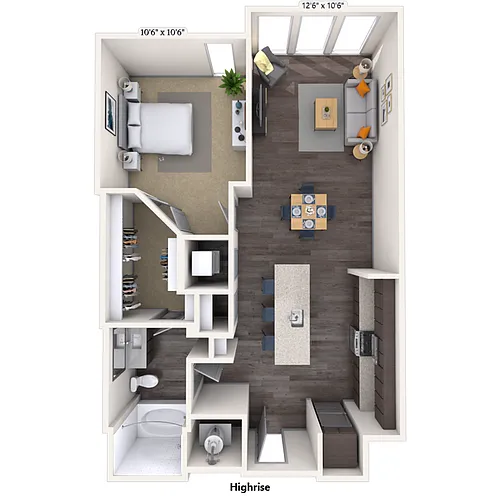 Floor plan Traditional 1x1 698-751 SF