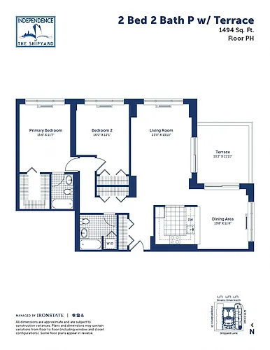 Floor plan 2 Bed 2 Bath P With Terrace