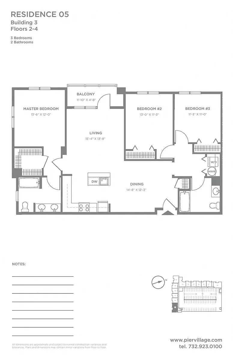 Floor plan P2 3BR 2BA (1396 SF)
