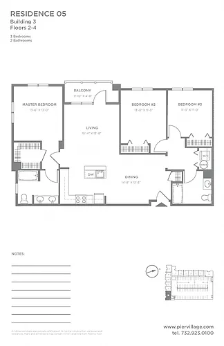 Floor plan P2 3BR 2BA (1396 SF)