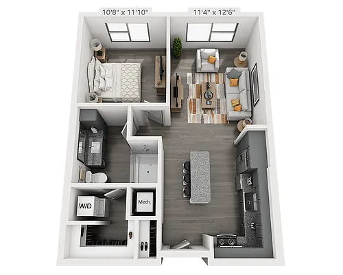 Floor plan One Bedroom A1J-II
