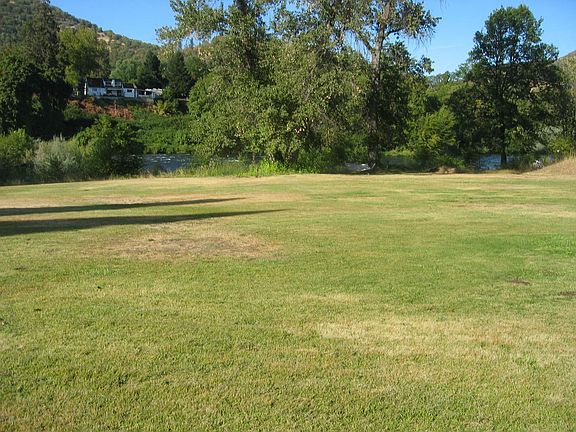 Spacious lawn sloping to the river