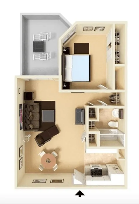 Floor plan 2BR, 1BA - 80% AMI
