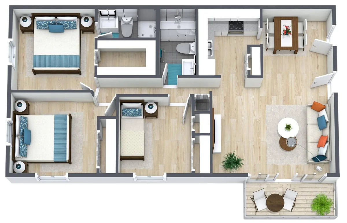 Floor plan 3BR - 2BTH Upgraded
