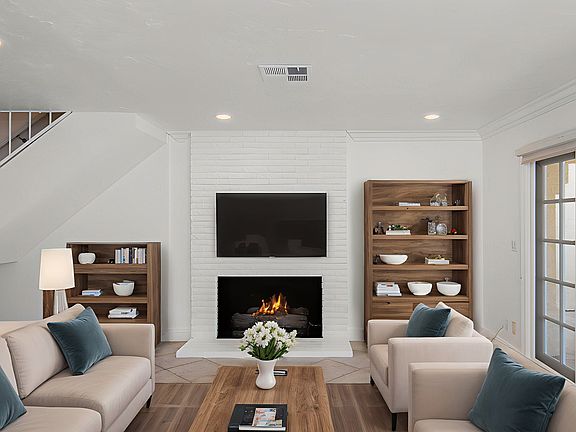 Living room with cozy fireplace