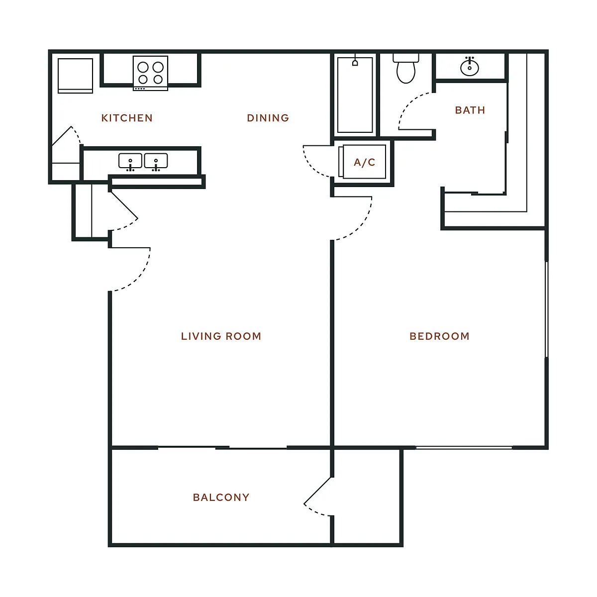 Floor plan 1 Bed, 1 Bath A