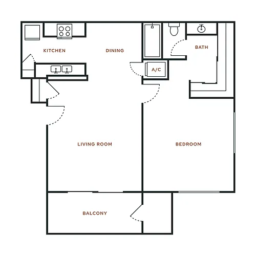 Floor plan 1 Bed, 1 Bath A