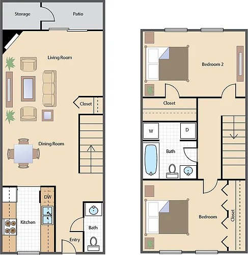 Floor plan 2 BR 1.5 BA TH Reno