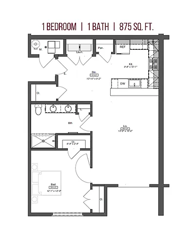 Floor plan 1 Bed 1 Bath