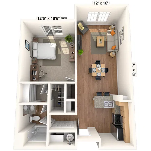 Floor plan Traditional 1x1 548-932 SF