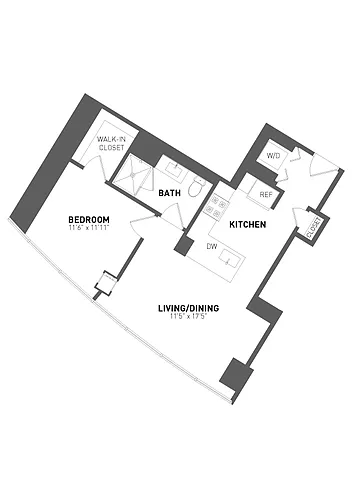 Floor plan 1 Bed 1 Bath-A14