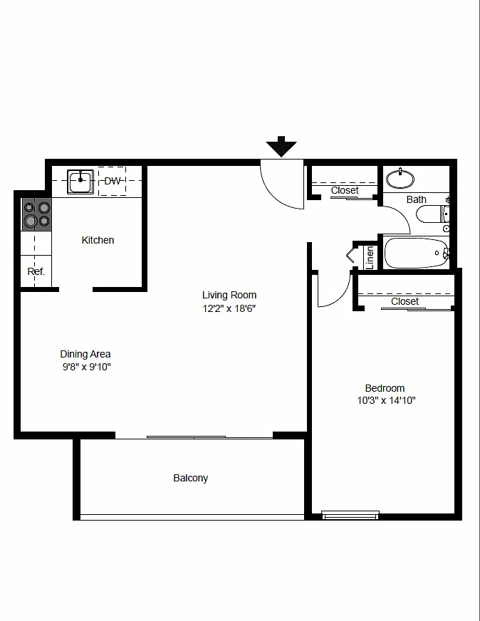 Floor plan 1 Bed - Midrise