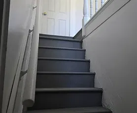 Stairwell up to second floor apt. To the left of the entry way is the laundry room where you'll have your own washer dryer hook-up. Room is shared with 1st floor. They have their own hook-ups.