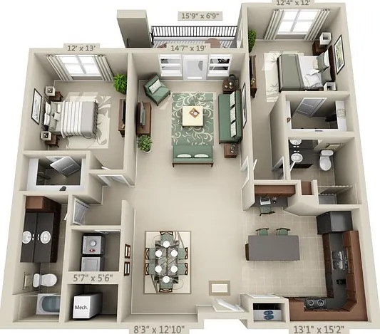 Floor plans are artist's rendering. All dimensions are approximate. Actual product and specifications may vary in dimension or detail. Not all features are available in every apartment. Prices and availability are subject to change. Floor plans are artist