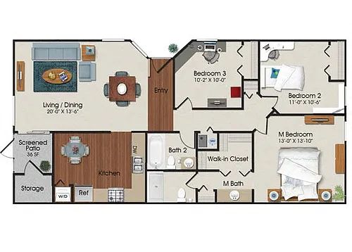 Floor plan Three Bed Two Bath - C1