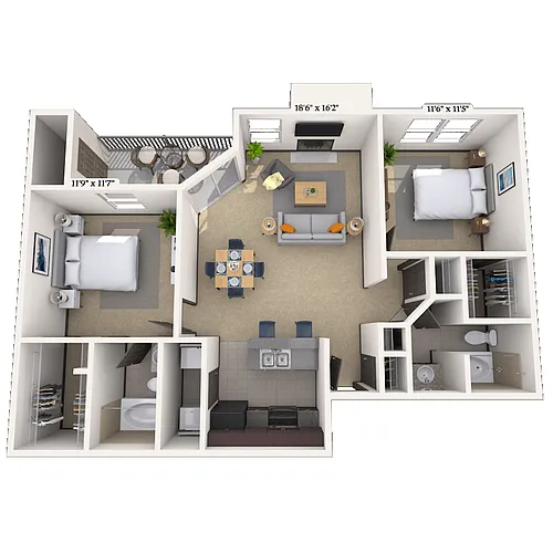 Floor plan Traditional 2x2 973-1062 SF